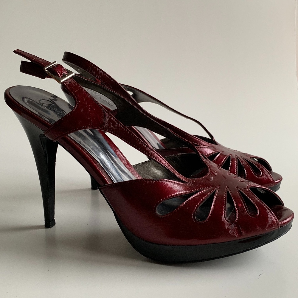 Carlos Ruby Red Peep Toe High Heel Size 9 - image 1